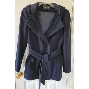 Rampage Outwear Size Small Coat Hooded Wool Blend Black Buttons Pockets